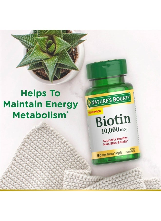 NATURE'S BOUNTY - Biotin, Supports Healthy Hair, Skin and Nails, 10,000 mcg, Rapid Release Softgels, 180 Ct - Image 1