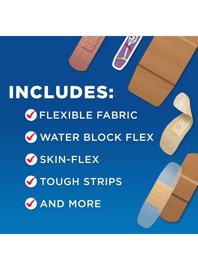 Band-Aid Adhesive Bandage Family Variety Pack in Assorted Sizes Featuring Water Block & Skin Flex, Flexible Fabric, Tough Strips & Pixar Character Bandages, 110 Count - Image 3