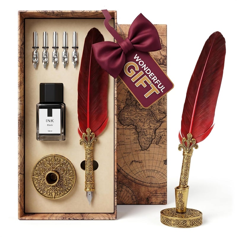 Kotko Feather Pen and Ink Set - Feather Quill Pen and Ink Set Dip Pen Antique Feather Pen Signature Pens for Signing Feather Pen Set Calligraphy Set - Pens for Signing Feather Pen Set Calligraphy Pen - Image 1