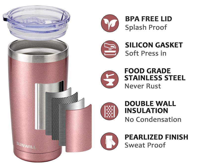 SUNWILL SUNWILL Coffee Mug Set of 2  Insulated Tumbler with Lid 20 oz  Stainless Steel Travel Mug (Rose Gold & Cool Grey) Vacuum Double Wall  Thermal Cup with Spill Proof Sliding Lid  - Image 2
