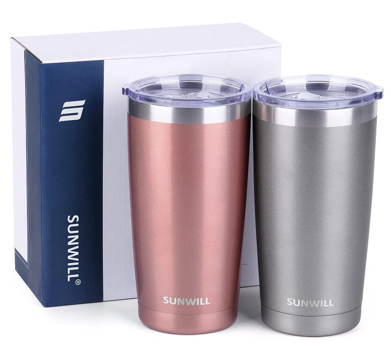 SUNWILL SUNWILL Coffee Mug Set of 2  Insulated Tumbler with Lid 20 oz  Stainless Steel Travel Mug (Rose Gold & Cool Grey) Vacuum Double Wall  Thermal Cup with Spill Proof Sliding Lid  - Image 4