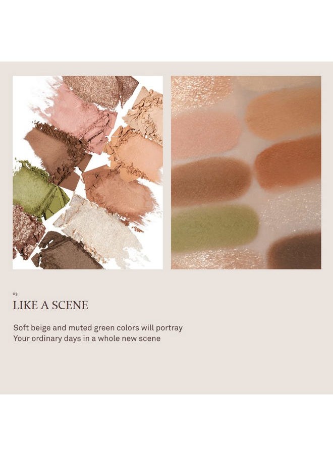 HINCE - New Depth Eyeshadow Palette #Like a Scene - 10 Colors Eyeshadow Palette, Soft Beige and Muted Green, Highly-Pigmented, Nudes Warm Eye Makeup, Matte, Shimmer, Glitters for Perfect Eye Makeup - Image 1
