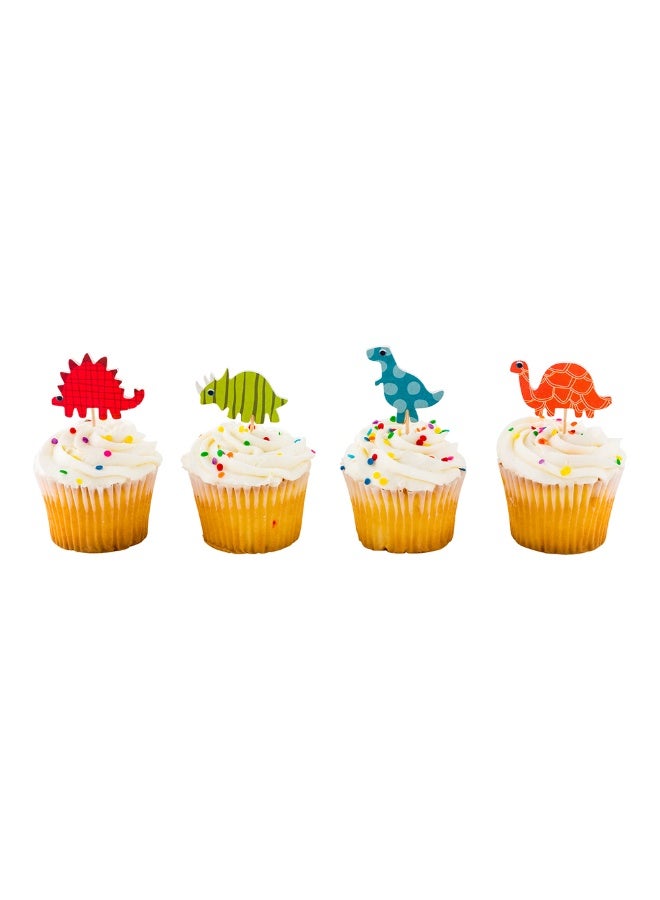 Restaurantware 3.5 x 2 Inch Dinosaur Cake Toppers, 24 Piece Assorted Dinosaur Cupcake Decorations - For Kids' Birthday Parties Or Baby Showers, Dino Party Supplies, Paper Dinosaur Cupcake Toppers - Image 2