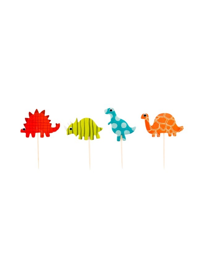 Restaurantware 3.5 x 2 Inch Dinosaur Cake Toppers, 24 Piece Assorted Dinosaur Cupcake Decorations - For Kids' Birthday Parties Or Baby Showers, Dino Party Supplies, Paper Dinosaur Cupcake Toppers - Image 1