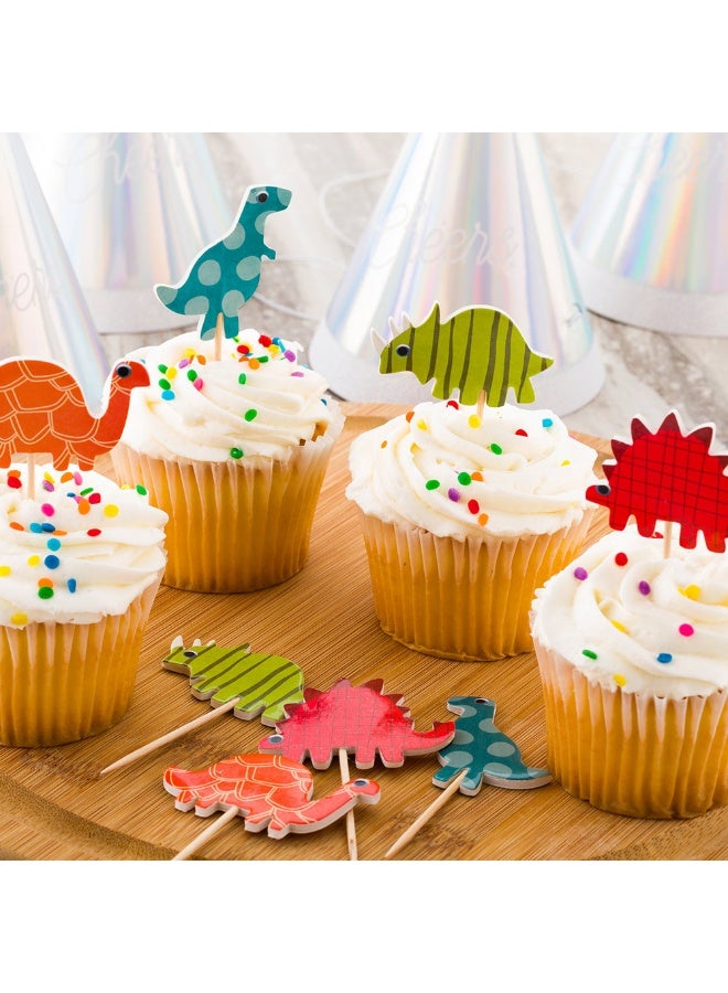 Restaurantware 3.5 x 2 Inch Dinosaur Cake Toppers, 24 Piece Assorted Dinosaur Cupcake Decorations - For Kids' Birthday Parties Or Baby Showers, Dino Party Supplies, Paper Dinosaur Cupcake Toppers - Image 3