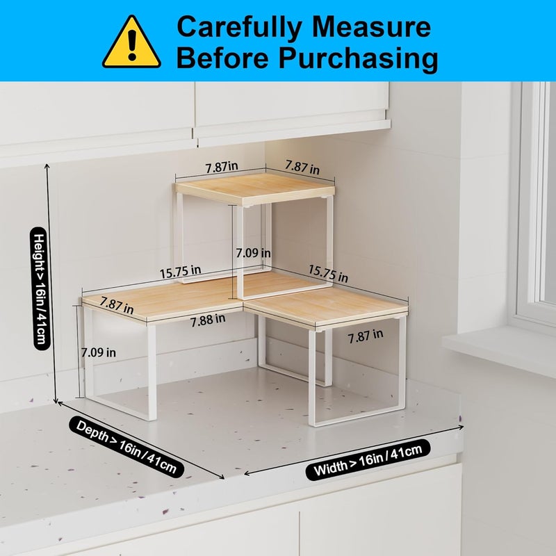 Golener Countertop Organizer Corner Shelf, 2 Tier Adjustable Stackable Corner Shelves for Kitchen, Bathroom, Spice Rack, Coffee Bar, Cabinet, Dresser Table, Corner Counter Shelf Stand, Natural Beige - Image 3