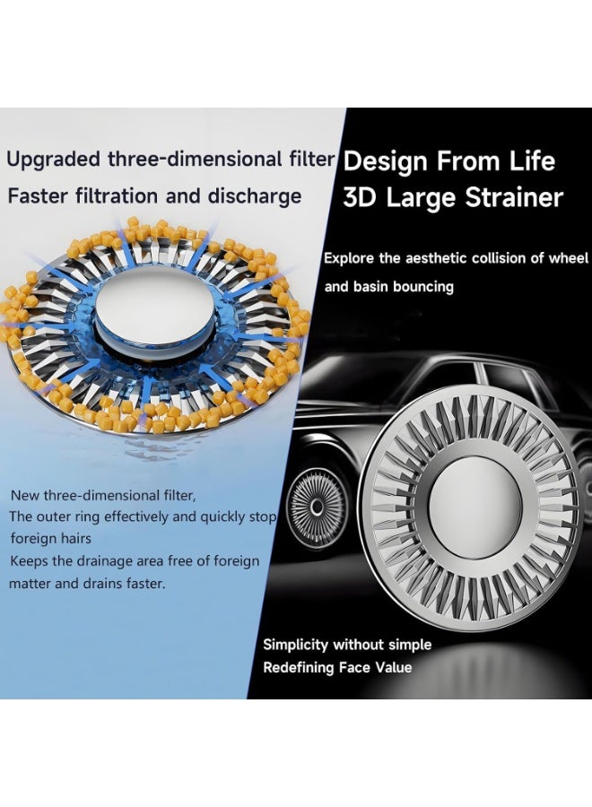 مصفاة وسدادة حوض الحمام – سدادة منبثقة مع قلب نحاسي، مصيدة شعر من الفولاذ المقاوم للصدأ، مانعة للتسرب ومضادة للروائح، مناسبة لمعظم الأحواض - Image 5