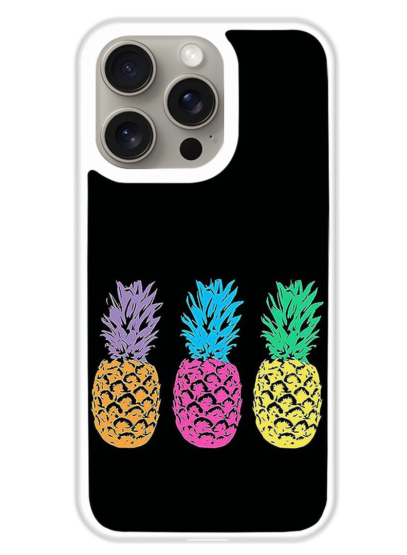 Theodor Protective Case Cover For APPLE IPHONE 15 Pro Pineapples 1 (White Bumper) - Image 1