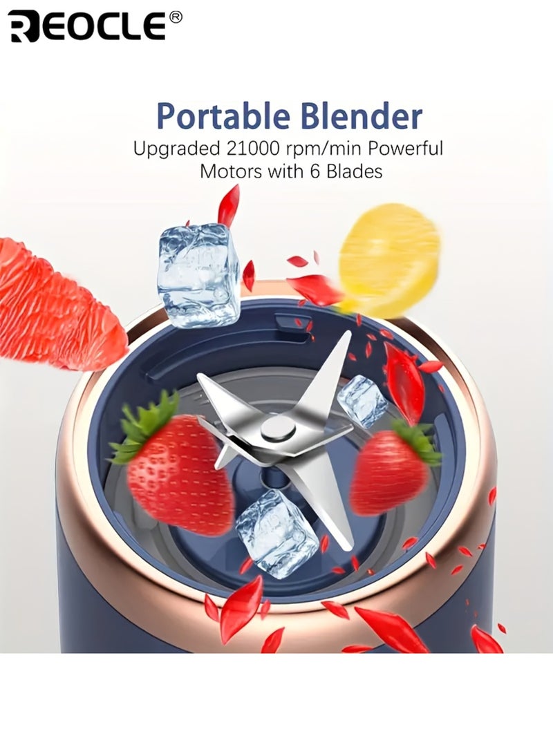 ريوكل USB Rechargeable Juicer with Cups Portable Blender with 6 Blades for Fresh Juice Mini Smoothie with Shake Maker Stainless Steel Body Round Shape ldeal for Kitchen Home - Image 3