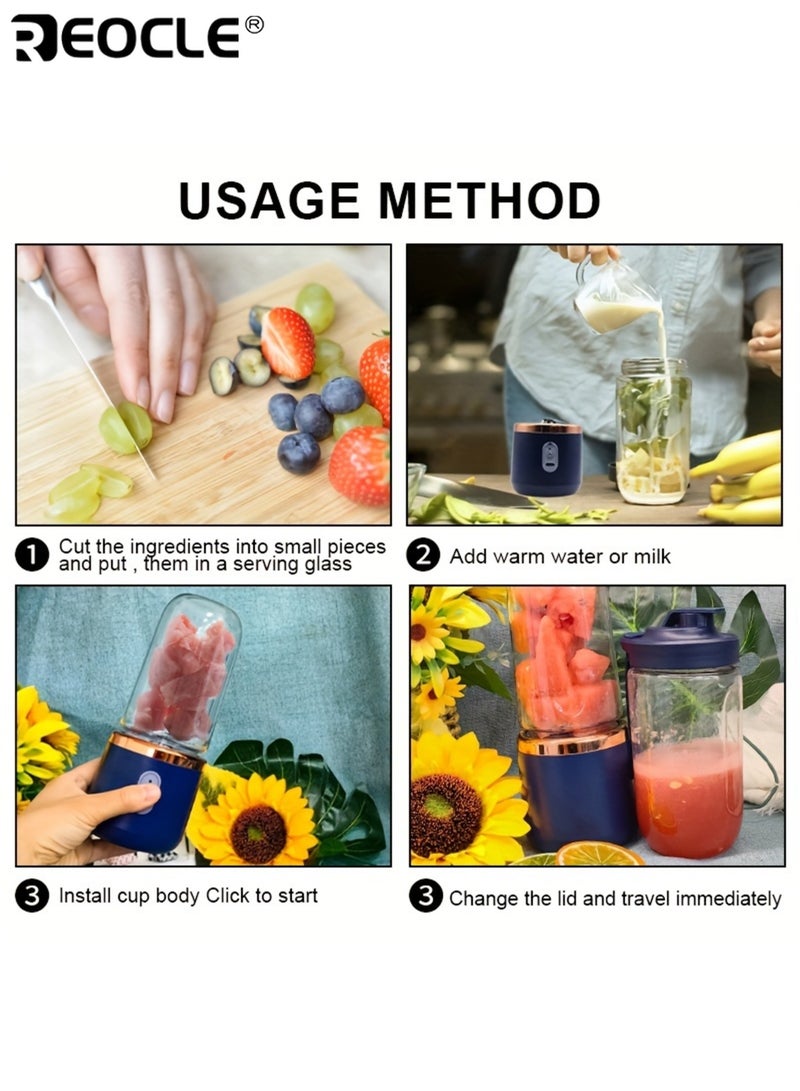 ريوكل USB Rechargeable Juicer with Cups Portable Blender with 6 Blades for Fresh Juice Mini Smoothie with Shake Maker Stainless Steel Body Round Shape ldeal for Kitchen Home - Image 5
