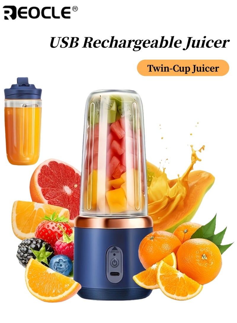 ريوكل USB Rechargeable Juicer with Cups Portable Blender with 6 Blades for Fresh Juice Mini Smoothie with Shake Maker Stainless Steel Body Round Shape ldeal for Kitchen Home - Image 1