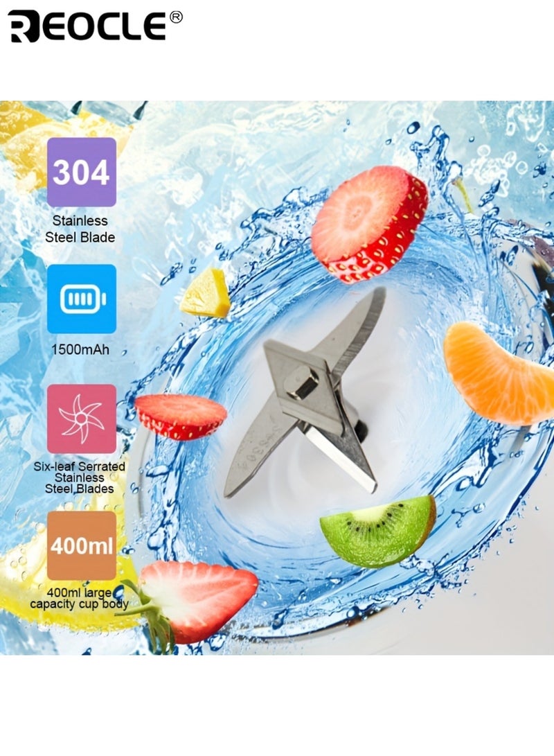 ريوكل USB Rechargeable Juicer with Cups Portable Blender with 6 Blades for Fresh Juice Mini Smoothie with Shake Maker Stainless Steel Body Round Shape ldeal for Kitchen Home - Image 2