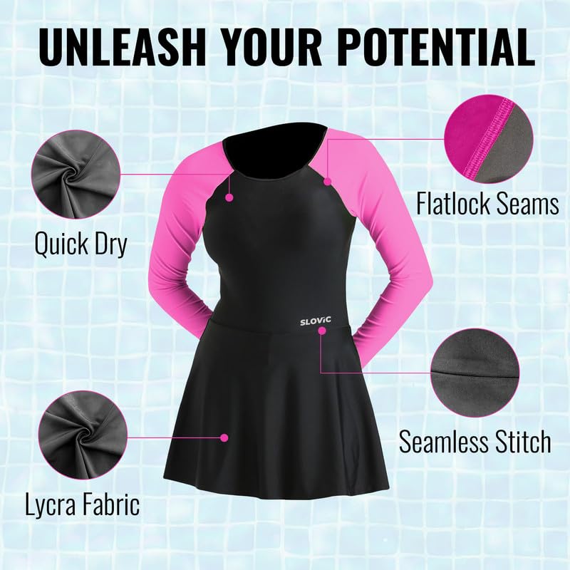 SLOVIC Swimming Suit for Women [X-Large] | One Piece Bodysuite for Women | Beachwear for Girls | Quick Dry & Stretchable Swimwear for Ladies | Swimming Dress for Swimming Pool Pink - Image 3