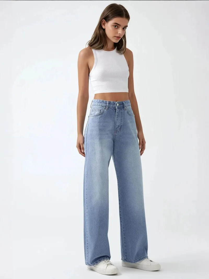 Hiccup Light Blue Denim Baggy Fit Denim Jeans for Women | Best Price UAE