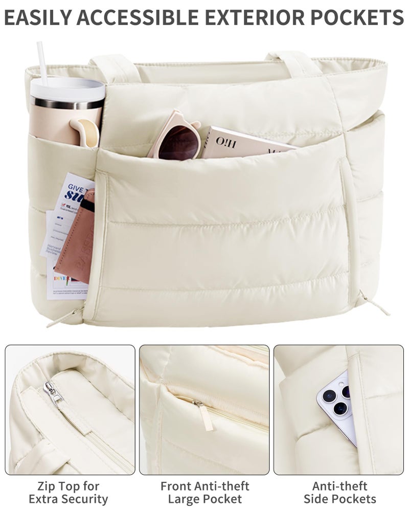 Bagstellar Puffer Tote Bag for Women, Lightweight Puffy Work Handbag Teacher Nurse Quilted Shoulder Bag for School Travel Gym - Image 5