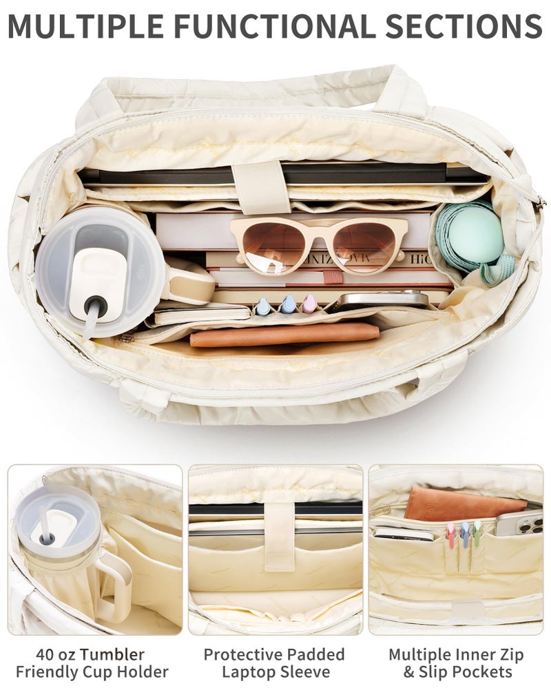 Bagstellar Puffer Tote Bag for Women, Lightweight Puffy Work Handbag Teacher Nurse Quilted Shoulder Bag for School Travel Gym - Image 4