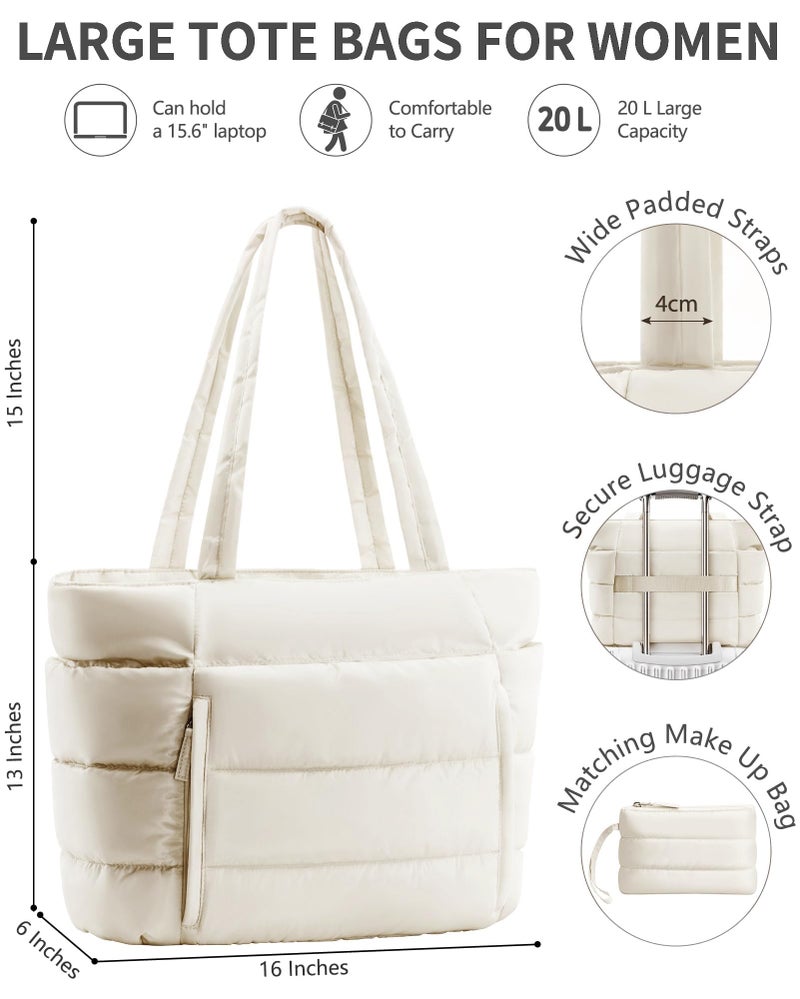 Bagstellar Puffer Tote Bag for Women, Lightweight Puffy Work Handbag Teacher Nurse Quilted Shoulder Bag for School Travel Gym - Image 3