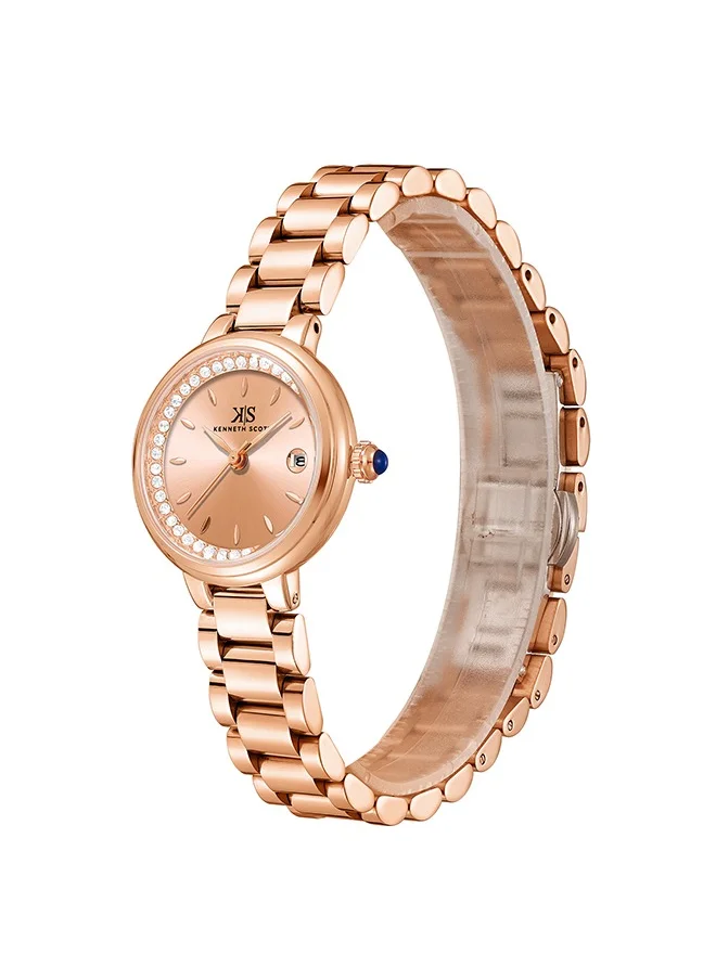 كينيث سكوت Kenneth Scott K23542-RBKK Women Analog Display Watch & Solid Stainless Steel Strap Rose Gold