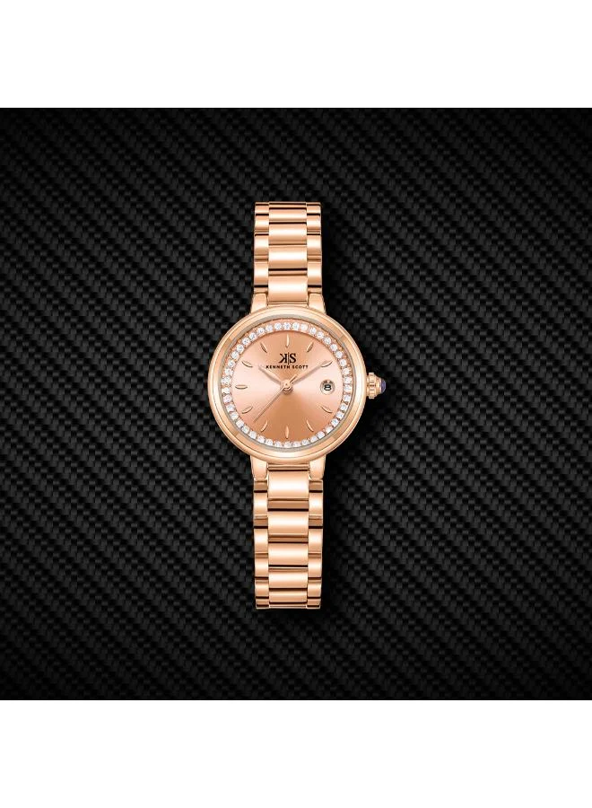 Kenneth Scott Rose Gold Women's Stainless Steel Analog Watch K23542-RBKK - 28 mm for Women | Best Price UAE