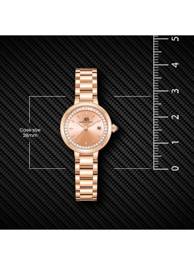 Kenneth Scott Rose Gold Women's Stainless Steel Analog Watch K23542-RBKK - 28 mm for Women | Best Price UAE