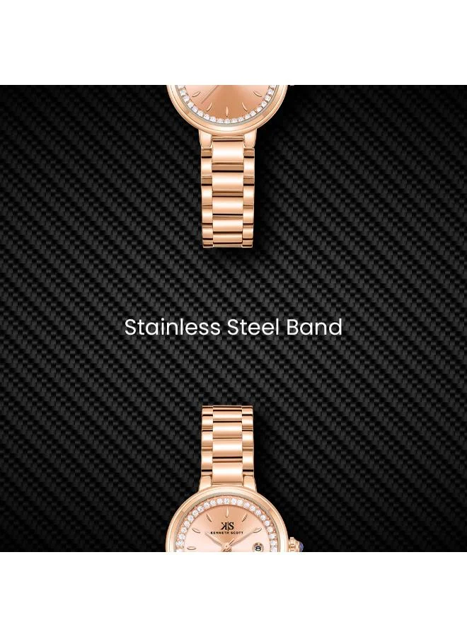Kenneth Scott Rose Gold Women's Stainless Steel Analog Watch K23542-RBKK - 28 mm for Women | Best Price UAE