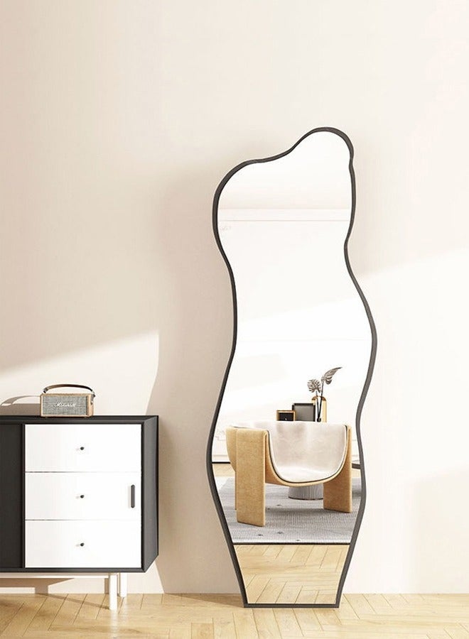C&C Home Modern Scandinavian Design Full Length Mirror Standing Hanging or Leaning Against Wall Large Bedroom Floor Mirror Dressing Mirror Wall-Mounted Mirror Wood Frame Wavy Mirror Round Corner 40 x 150 cm - Image 1