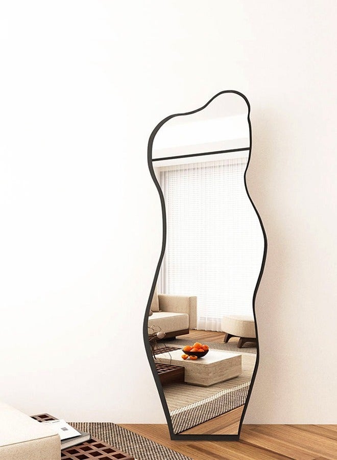 C&C Home Modern Scandinavian Design Full Length Mirror Standing Hanging or Leaning Against Wall Large Bedroom Floor Mirror Dressing Mirror Wall-Mounted Mirror Wood Frame Wavy Mirror Round Corner 40 x 150 cm - Image 5
