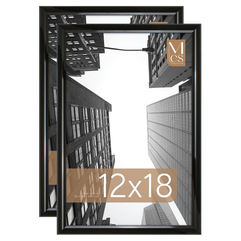 MCS Trendsetter 12x18 Poster Frame Black HighGloss Vertical  Horizontal Wall Hanging Large Picture Frame for Photos Posters  Art Prints 2Pack