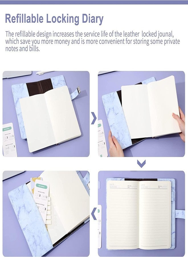 WROPZO Waterproof Leather Marble Diary with Lock Refillable Secret Journal with Lock and Cute Notebooks, Password Girls Diary with Combination Lock (Sky Blue) - Image 5