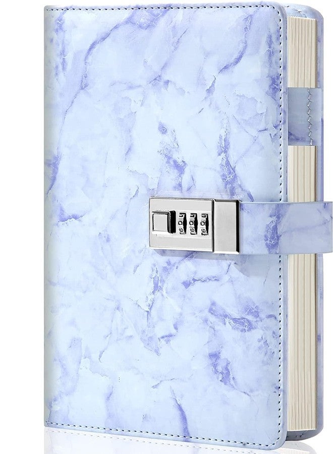 WROPZO Waterproof Leather Marble Diary with Lock Refillable Secret Journal with Lock and Cute Notebooks, Password Girls Diary with Combination Lock (Sky Blue) - Image 1