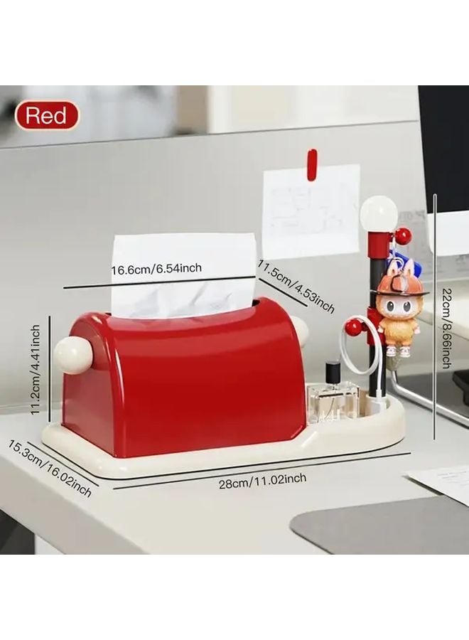 Red Multi Functional Tissue Box With Storage Spring Loaded Dispenser - Image 4