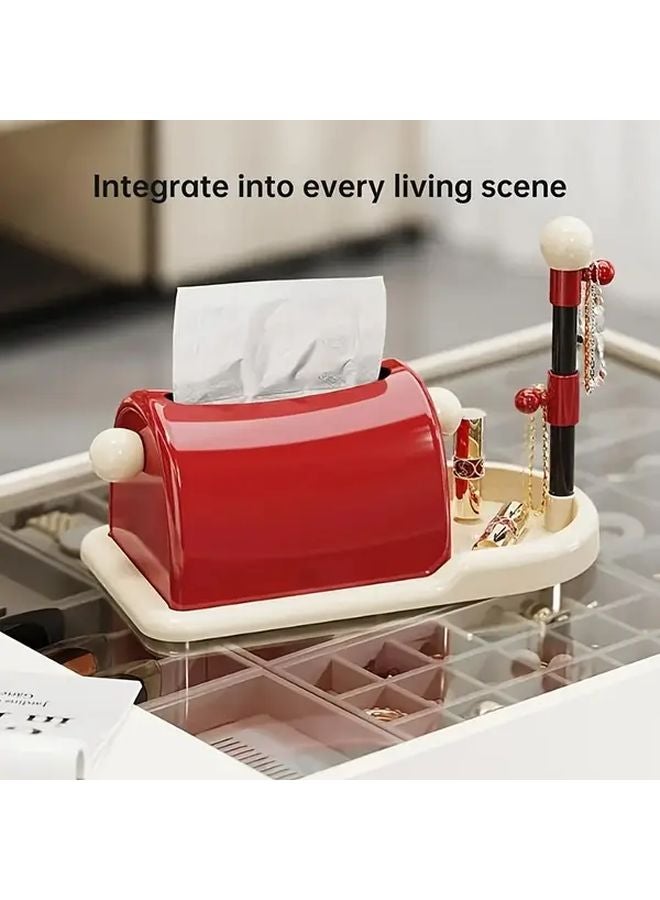 Red Multi Functional Tissue Box With Storage Spring Loaded Dispenser - Image 2