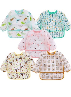 Super ZYouth 5 Pack Baby Long Sleeve Bibs, Toddler Feeding Waterproof Bibs with Great Capacity Pocket, Infant Smock Shirt Bib for Eating, Painting, Playing, Travel  - Image 1