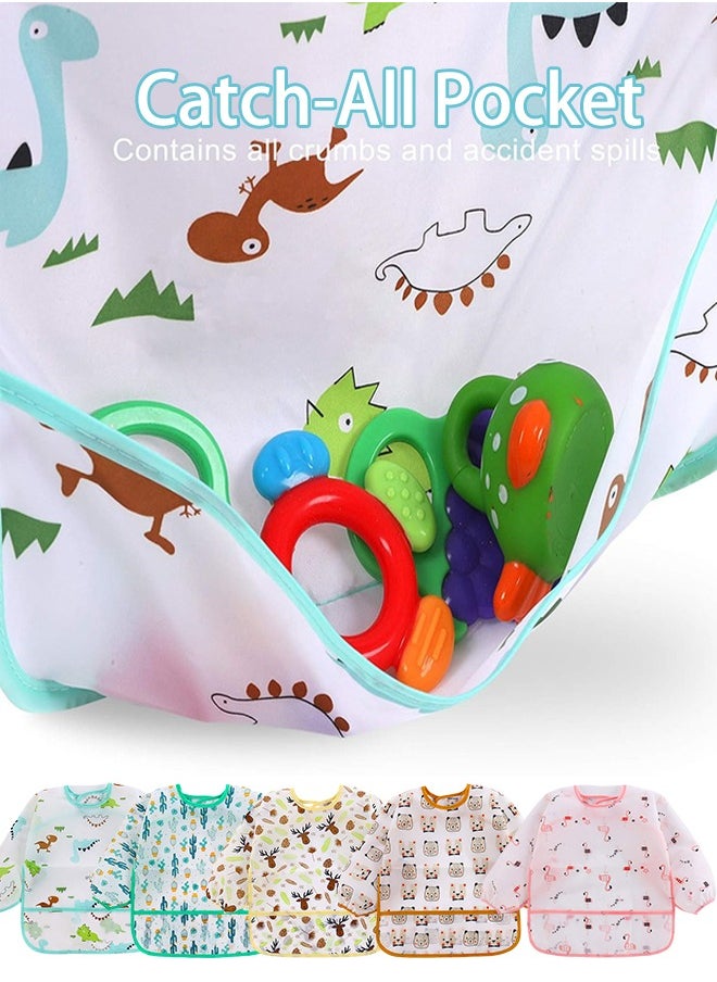 Super ZYouth 5 Pack Baby Long Sleeve Bibs, Toddler Feeding Waterproof Bibs with Great Capacity Pocket, Infant Smock Shirt Bib for Eating, Painting, Playing, Travel  - Image 2