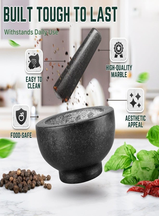 Flexzion Marble Mortar and Pestle Set Small 1-cup Capacity Guacamole Bowl, Spice Grinder Bowl, Black Mortar Pestle Set Kitchen Tool for Herbs, Spices, Cooking, Medicine - Image 3