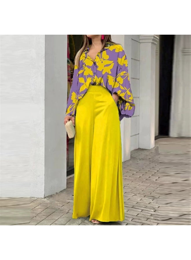 general 2025-2026 eBay Printed Shirt and Elegantly Casual Wide Leg Pants Fashion Set - Image 1