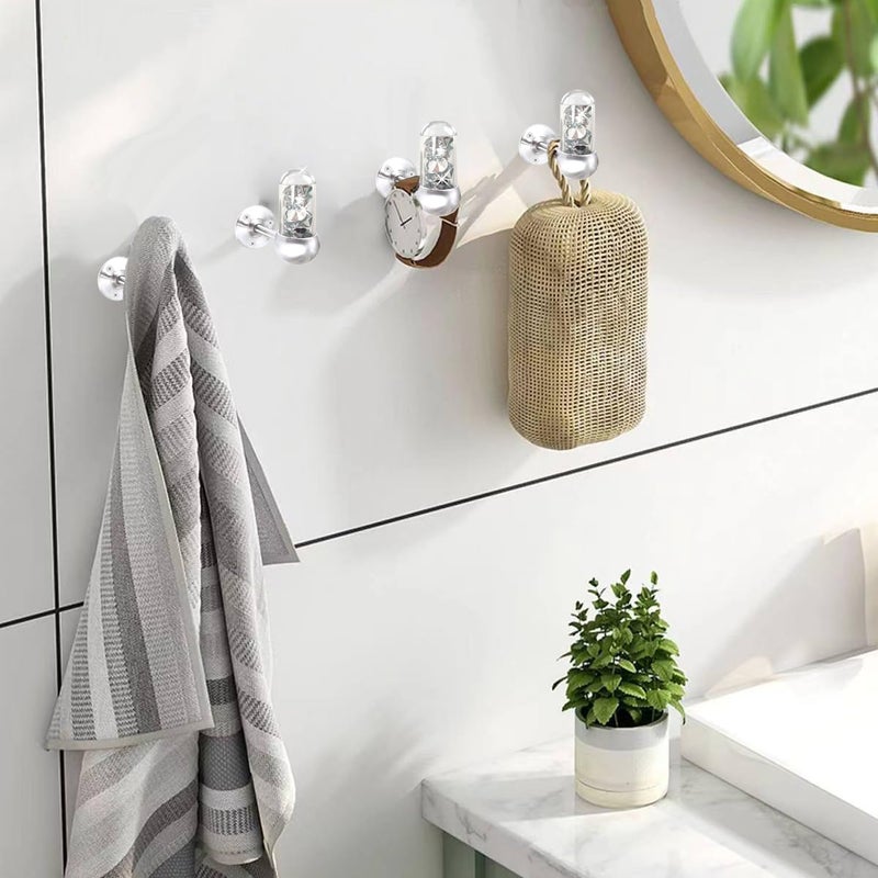 ZOLAPI Set of 4 Glass Tube Glisten Crystal Diamond Towel Hooks Bathroom Coat Hook Robe Hook Stainless Steel Heavy Duty Door Hanger Towel Clothes CabinetWall Hook for Bathroom BedroomSilver - Image 3