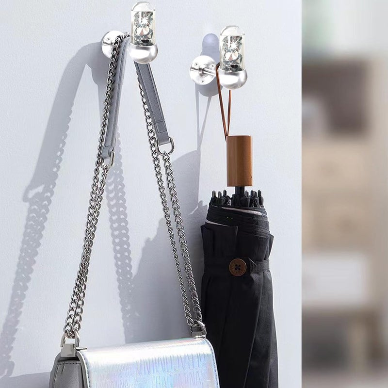 ZOLAPI Set of 4 Glass Tube Glisten Crystal Diamond Towel Hooks Bathroom Coat Hook Robe Hook Stainless Steel Heavy Duty Door Hanger Towel Clothes CabinetWall Hook for Bathroom BedroomSilver - Image 2