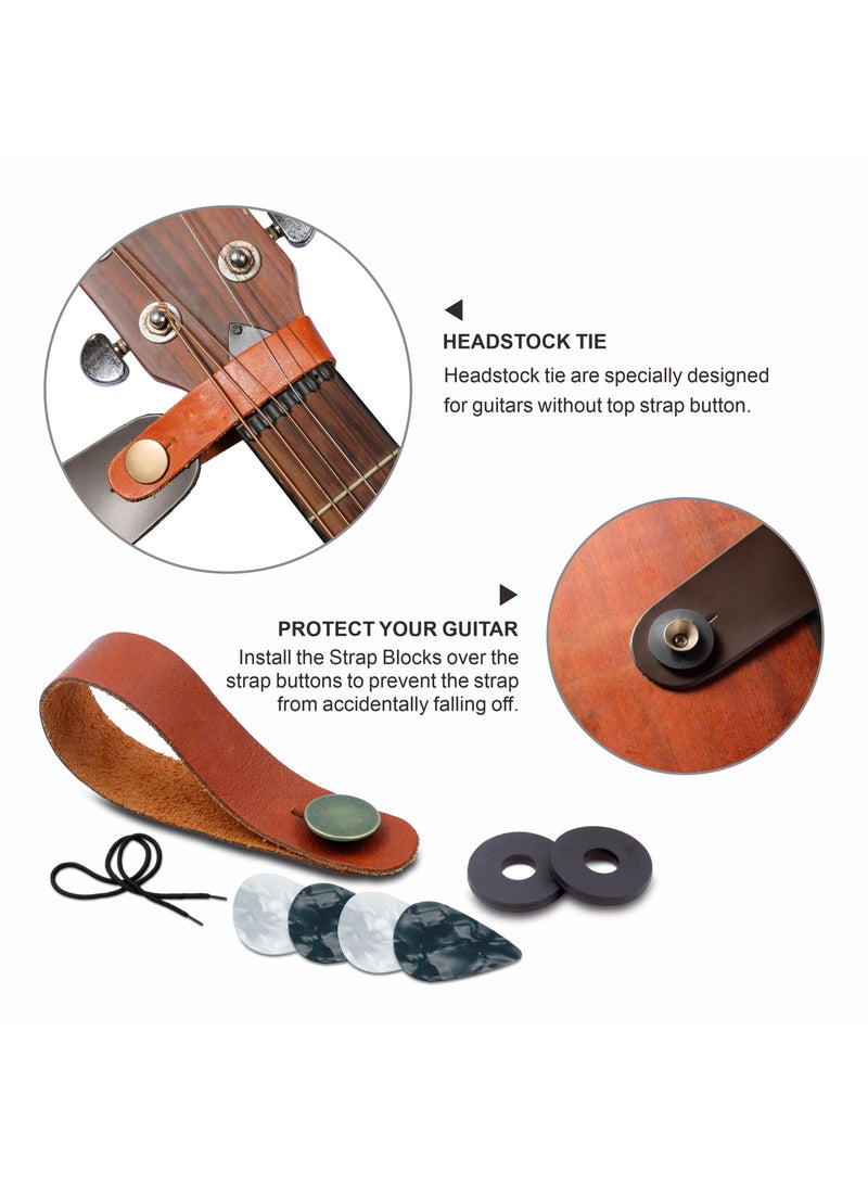 SOLARAE حزام جيتار، أحزمة جيتار قطنية عتيقة مع نهايات جلدية أصلية للجيتار الكهربائي والأكوستيك والبيس، تأتي مع زر حزام مجاني، 1 زوج من أقفال الحزام و4 ريش جيتار - Image 4