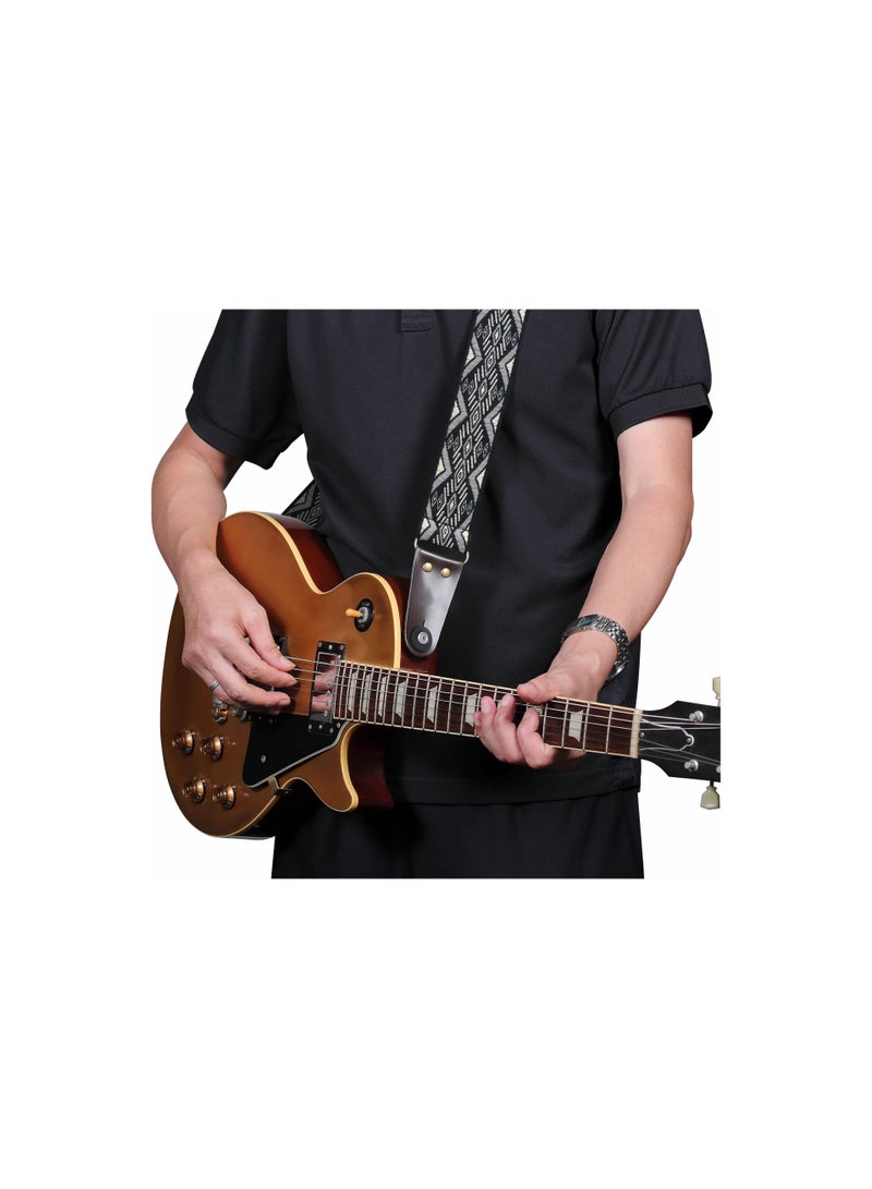 SOLARAE حزام جيتار، أحزمة جيتار قطنية عتيقة مع نهايات جلدية أصلية للجيتار الكهربائي والأكوستيك والبيس، تأتي مع زر حزام مجاني، 1 زوج من أقفال الحزام و4 ريش جيتار - Image 5