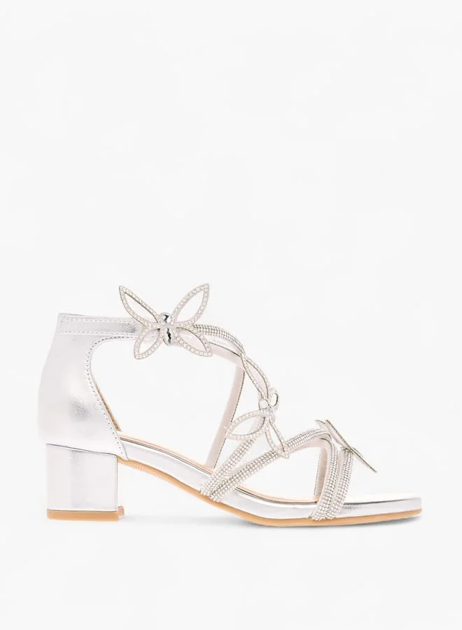 Celeste Girl's Butterfly Embellished Sandals with Hook and Loop Closure