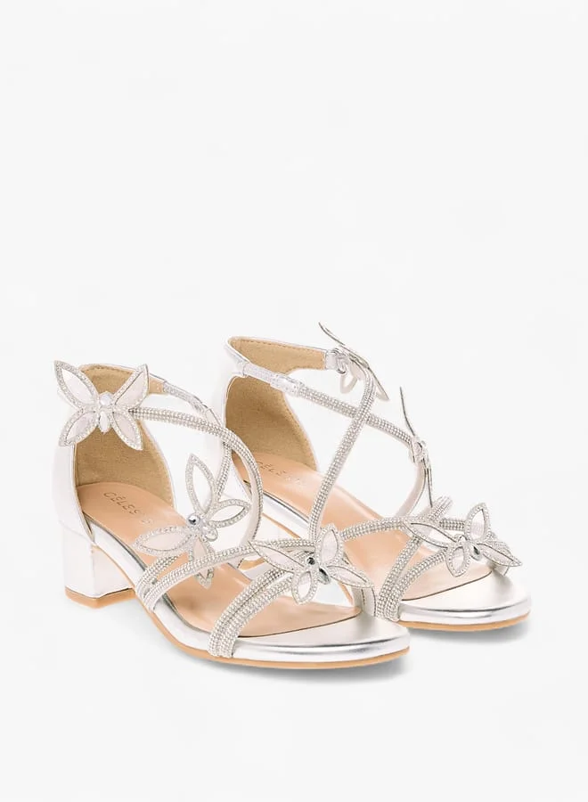 سيليست Girl's Butterfly Embellished Sandals with Hook and Loop Closure