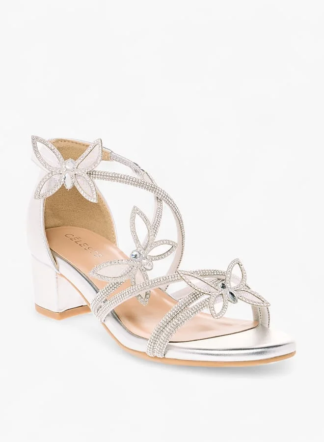 سيليست Girl's Butterfly Embellished Sandals with Hook and Loop Closure