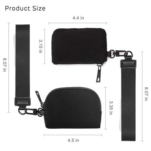 Viverte Mini Zip Around Keychain Wristlet Wallets Small Portable Dual Pounch Wristlet Detachable Coin Purse Pocket Gifts for Women Travel Sports Outdoors (Black+ Black) - Image 3