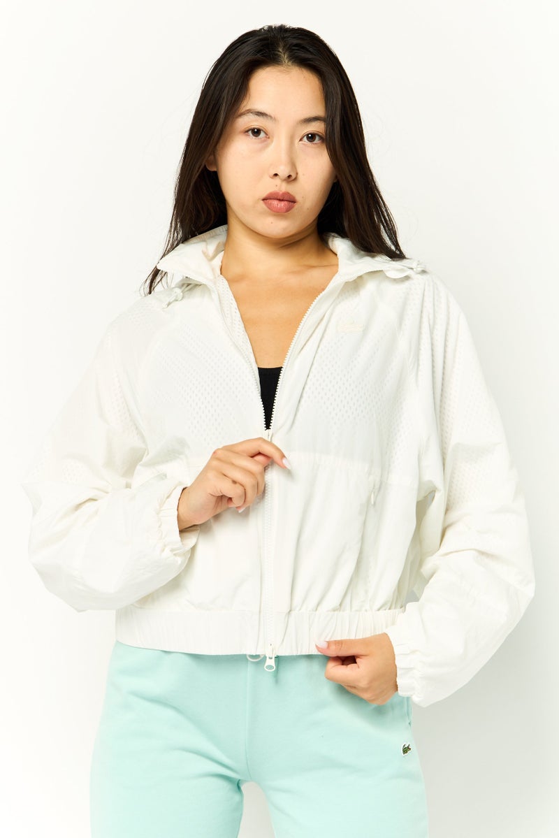 LACOSTE Women Brand Logo Windbreaker Jacket, White  - Image 1