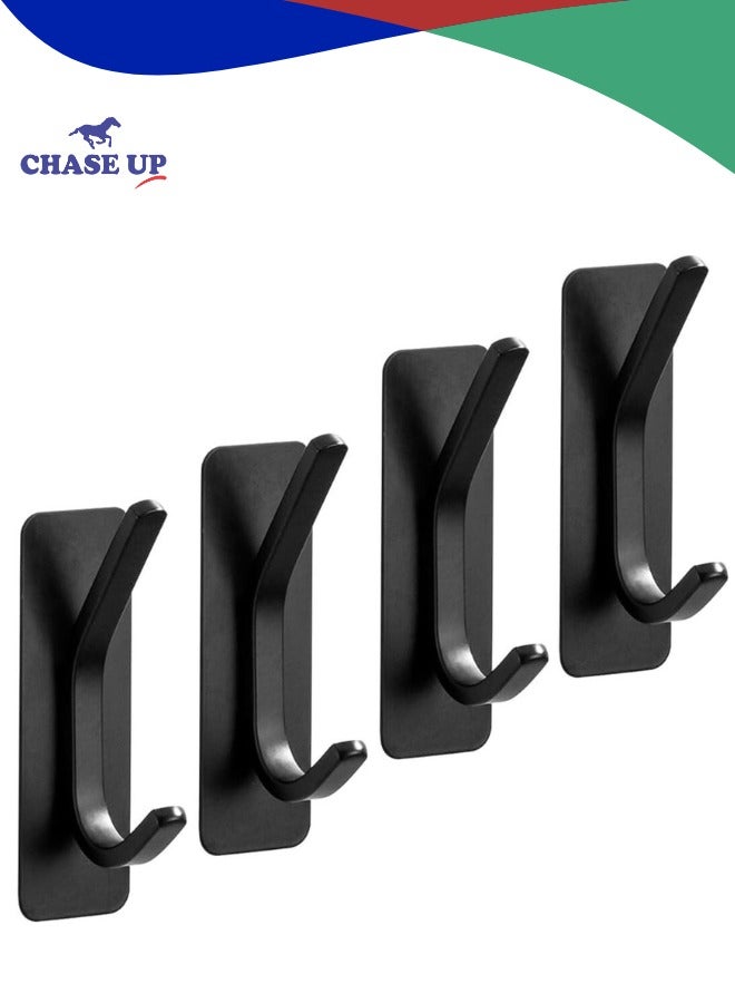 تشيس اب خطافات حائط للحمام والمنزل والمطبخ، 8 × 3 سم (3.2 × 1.2 بوصة) - عبوة من 4 قطع، من الفولاذ المقاوم للصدأ، للمناشف، والأردية، والمعاطف، والمفاتيح، والتقويمات، لا حاجة إلى مثقاب أو غراء (أسود)  - Image 1