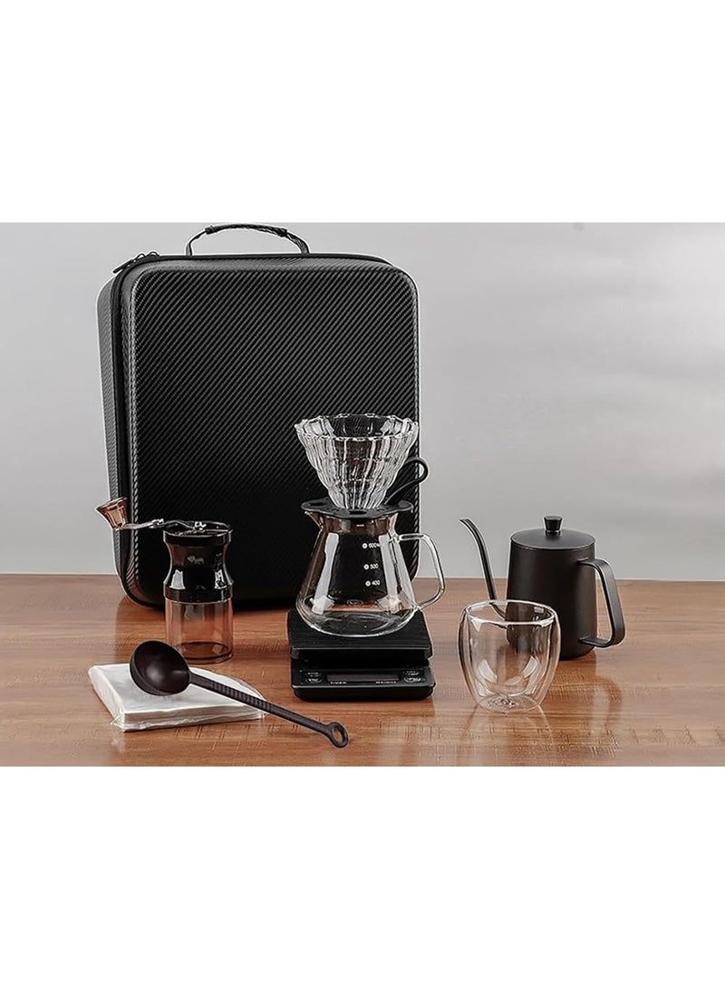 12-Piece Pour Over Coffee Maker Set 600ml Travel Kit with Grinder Server Kettle Filter Scale - Image 2