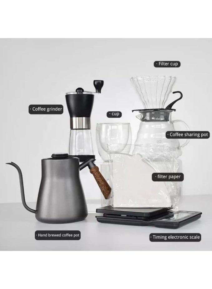 12-Piece Pour Over Coffee Maker Set 600ml Travel Kit with Grinder Server Kettle Filter Scale - Image 4