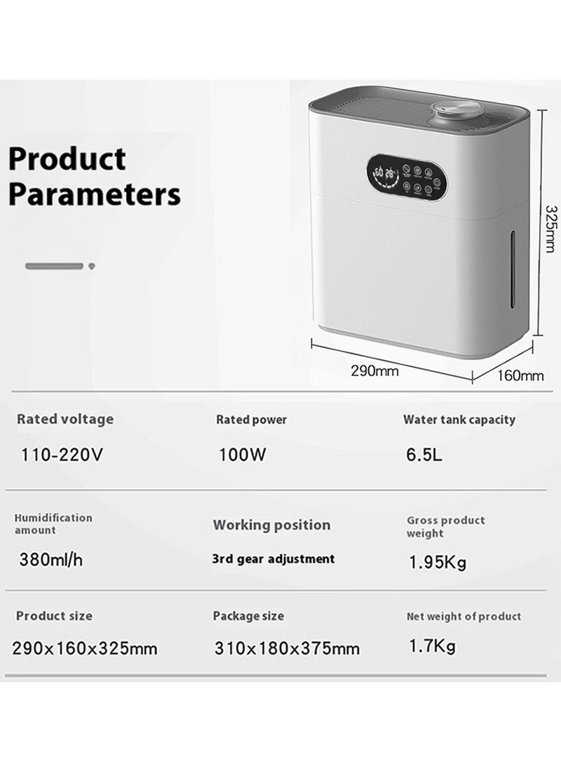 ET-LIFE - 6.5L 3-Speeds Humidifier Ultrasonic Cool Mist with Essential Oil Diffuser, Quiet Operation, Easy Top Fill Design with UV disinfection for Large Rooms up to 40m², 100W HM-0910 White - Image 1