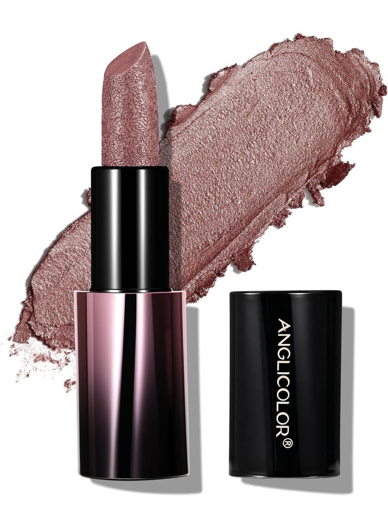 Anglicolor Metallic Lipstick For Subtle 3D Shimmer Effect,Glitter Lipstick,Light,Soft Cream Formula for Moisturized Lips,Non-Sticky (02 PEARLIZED ROSEWOOD) - Image 1